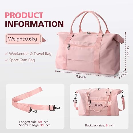 Travel Duffle Bag, Waterproof Weekender Bag Carry On Tote Bags for Women, Duffel Bag Sport Gym Bag for Men, Hospital Bag for Labor and Delivery, Overnight Bag Luggage Bag with Trolley Sleeve