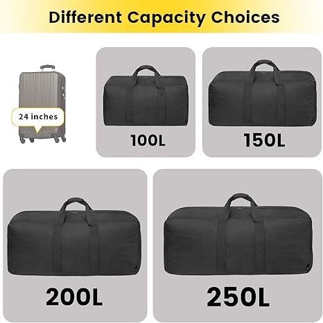 Extra Large Duffle Bag for Travel - 100L Duffel Bag for Men Gear Bag for Storage Foldable Weekender Bag for Overnight Camping - Black