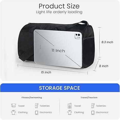 Small Gym Bag for Women & Men,Small Lightweight Duffel Bag Carry On Bags Mini Duffel Travel Bag Waterproof Sports Bags for Workout/Sport/Travel, Black