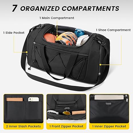 Gym Bag for Men - 21 Inches Duffle Bag for Travel Lightweight Duffel Bag with Shoe Compartment Personal Item Travel Bag Weekender Bag for Travel Sports Gym - Black