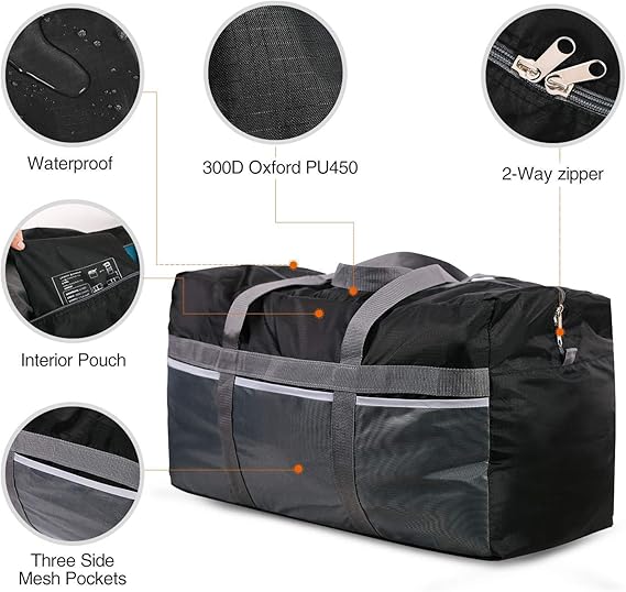 Foldable Travel Bag, Large Sports Bag, 75L/96L/100L, Lightweight Waterproof Tote Bag