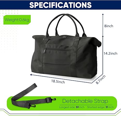 Travel Duffle Bag, Weekender Travel Bag Men Small Gym Bag for Women, Hospital Bag for Labor and Delivery, Overnight Bag Luggage Bag with Trolley Sleeve, Airplane Travel Essentials for Flying(Black)