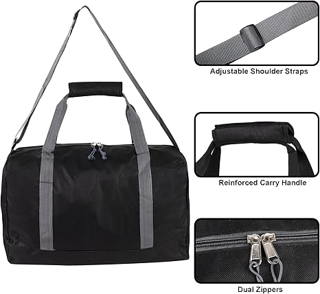 30 Liter, 17 Inch Canvas Duffle Bags for Men and Women – Travel Weekender Overnight Carry-On Shoulder Duffel Tote Bags (Black)