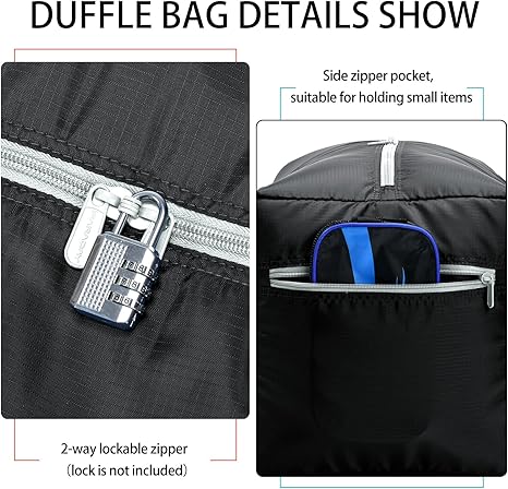 Foldable Duffel Bag 30" / 75L Lightweight with Water Rresistant for Travel-Black