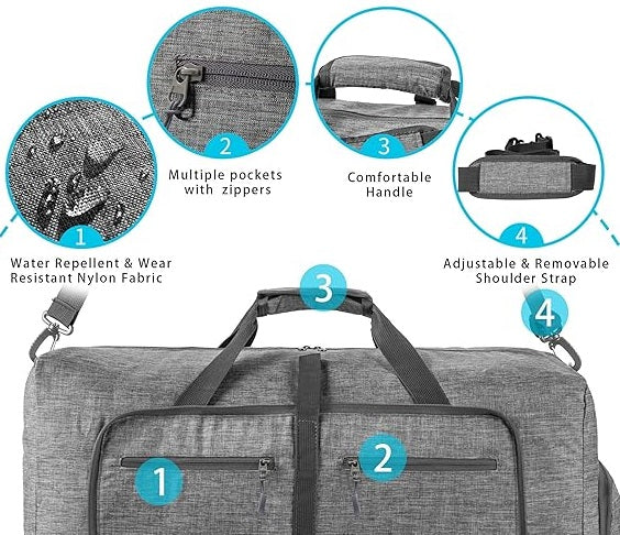 Travel Duffle Bag for Men, 65L 85L 115L Foldable Travel Duffel Bag with Shoes Compartment Overnight Bag for Men Women